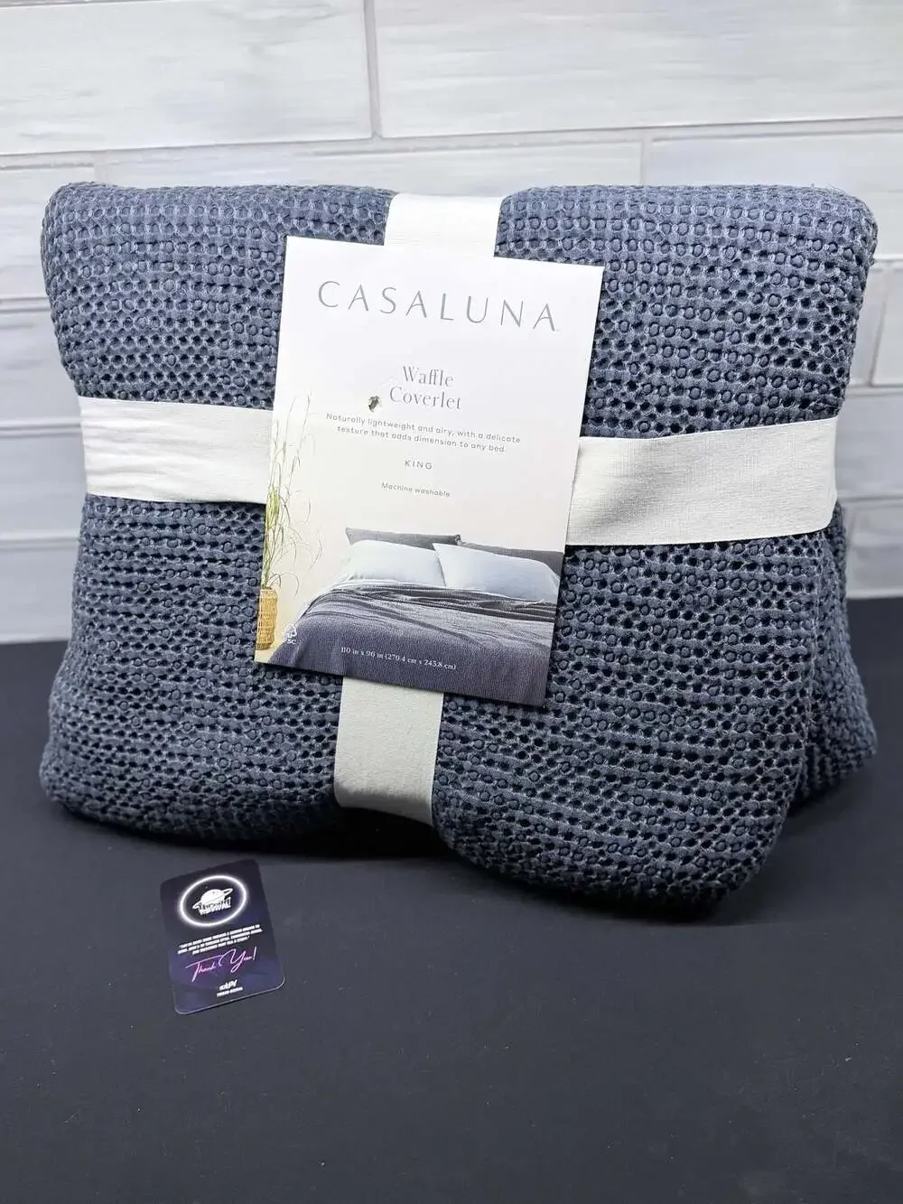 Casaluna Waffle Coverlet King Size Dark Mineral Blue